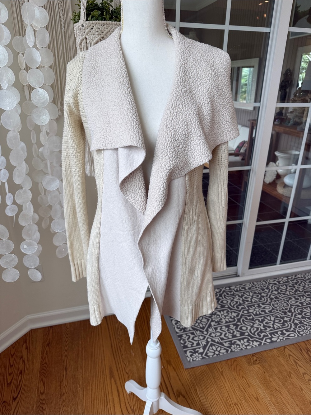 Sherpa Jersey Cream Open-Front Women's Waterfall Cardigan Sweater